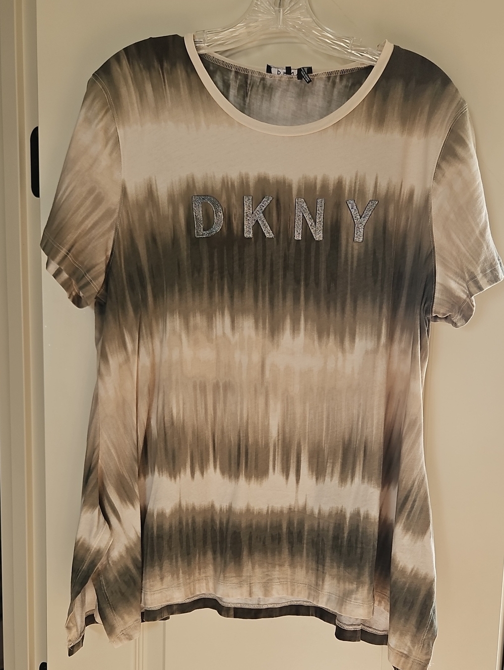 DKNY Taupe and Olive Tie-Dye Short Sleeve Logo Tee